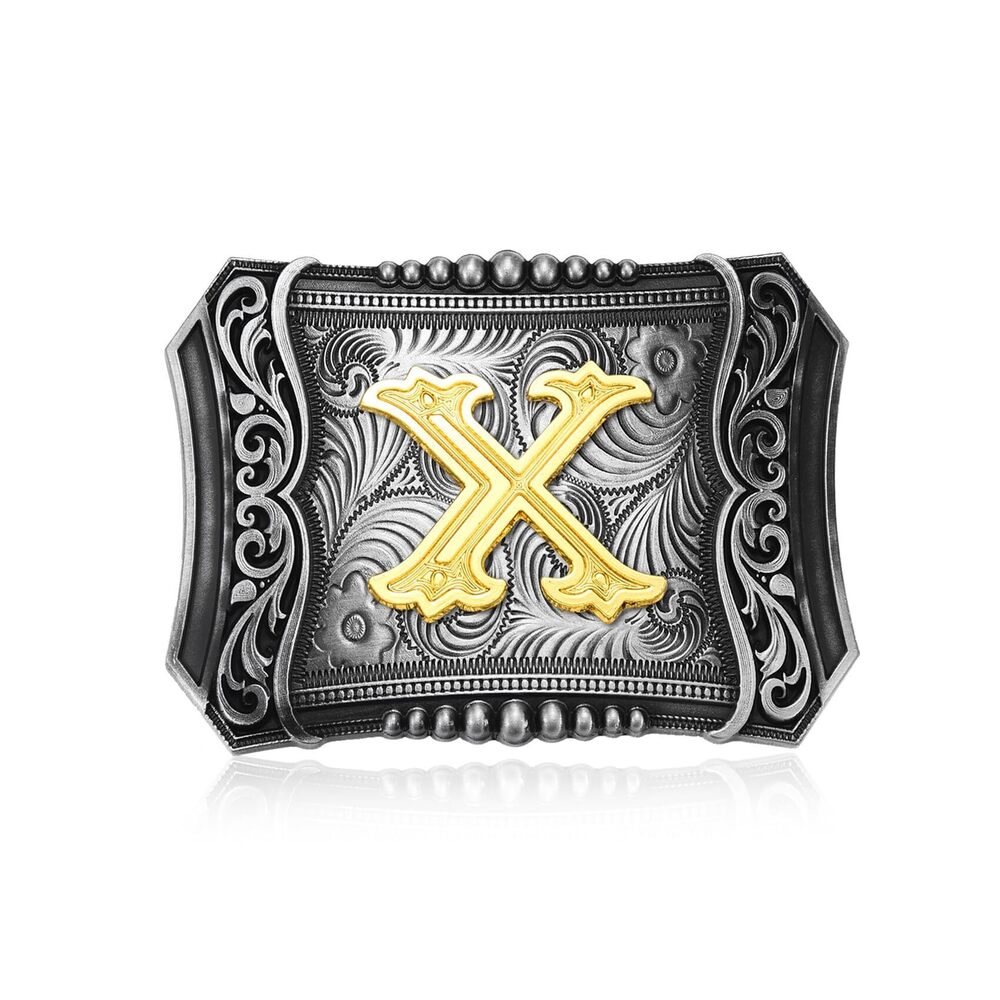 9955 Western Initial Letter ABC to XYZ Belt Buckle, Antique Golden Capital